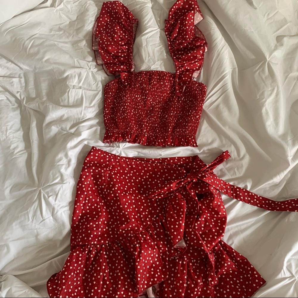 Red crop top and skirt set